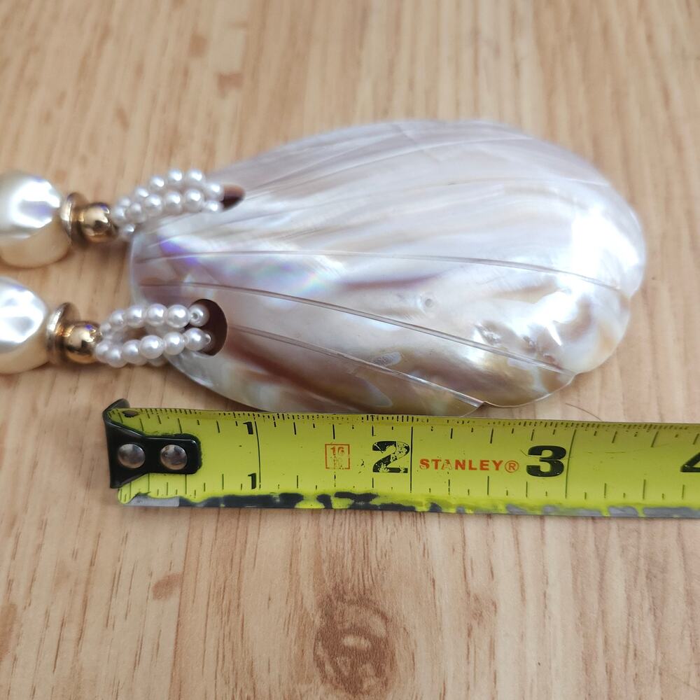 Vintage Carved Mother of Pearl Shell Pendant Necklace Beaded Boho Coastal 24in - Picture 5 of 8
